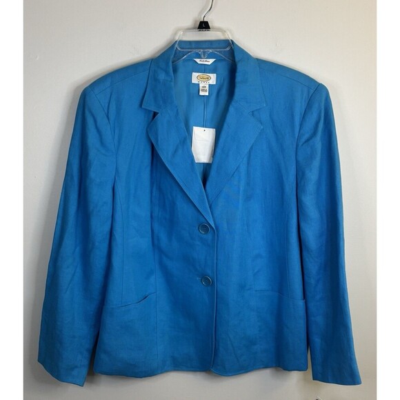TALBOTS Blue 100% Linen Blazer Women 20W Long Sleeve Lined Pockets Jacket Career - Picture 1 of 13